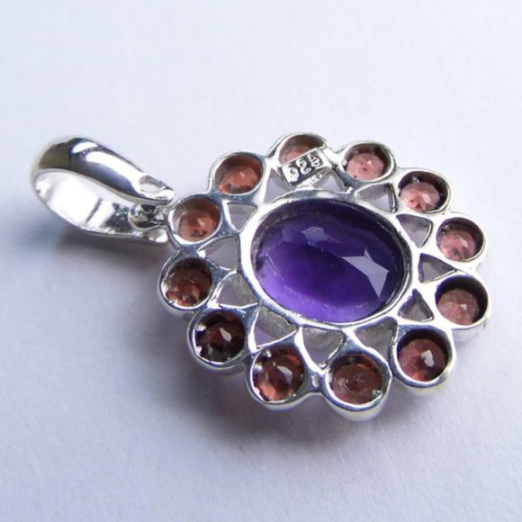 Amethyst & Garnet Sterling SILVER Pendant Plus Free Silver Chain - Picture 4 of 5